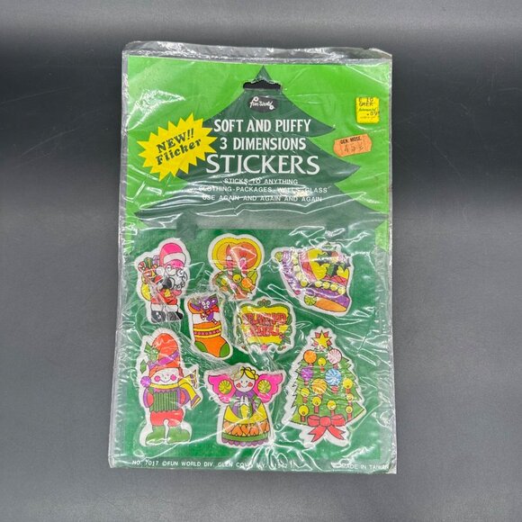 Vintage Fun World Soft Puffy 3D Christmas Stickers 1980s Neon Kitsch Taiwan READ - Picture 2 of 9